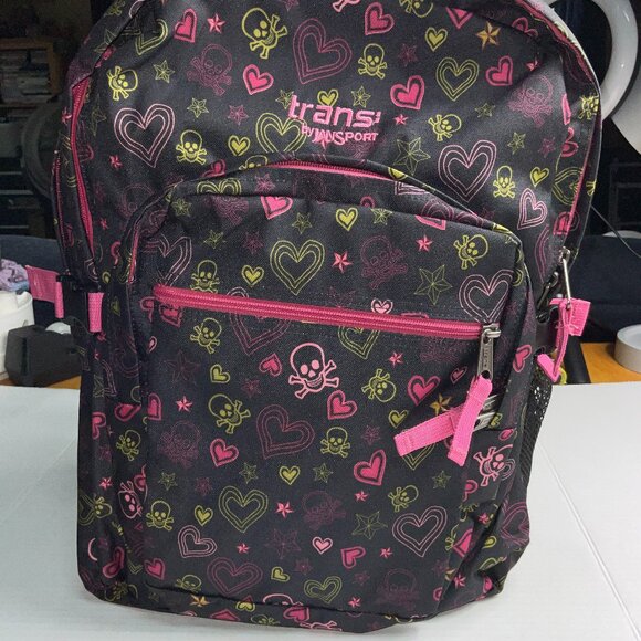NWT Trans by JanSport Backpack - Skull & Hearts Pattern - Picture 1 of 15